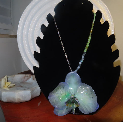 Blue and Green Orchid Necklace