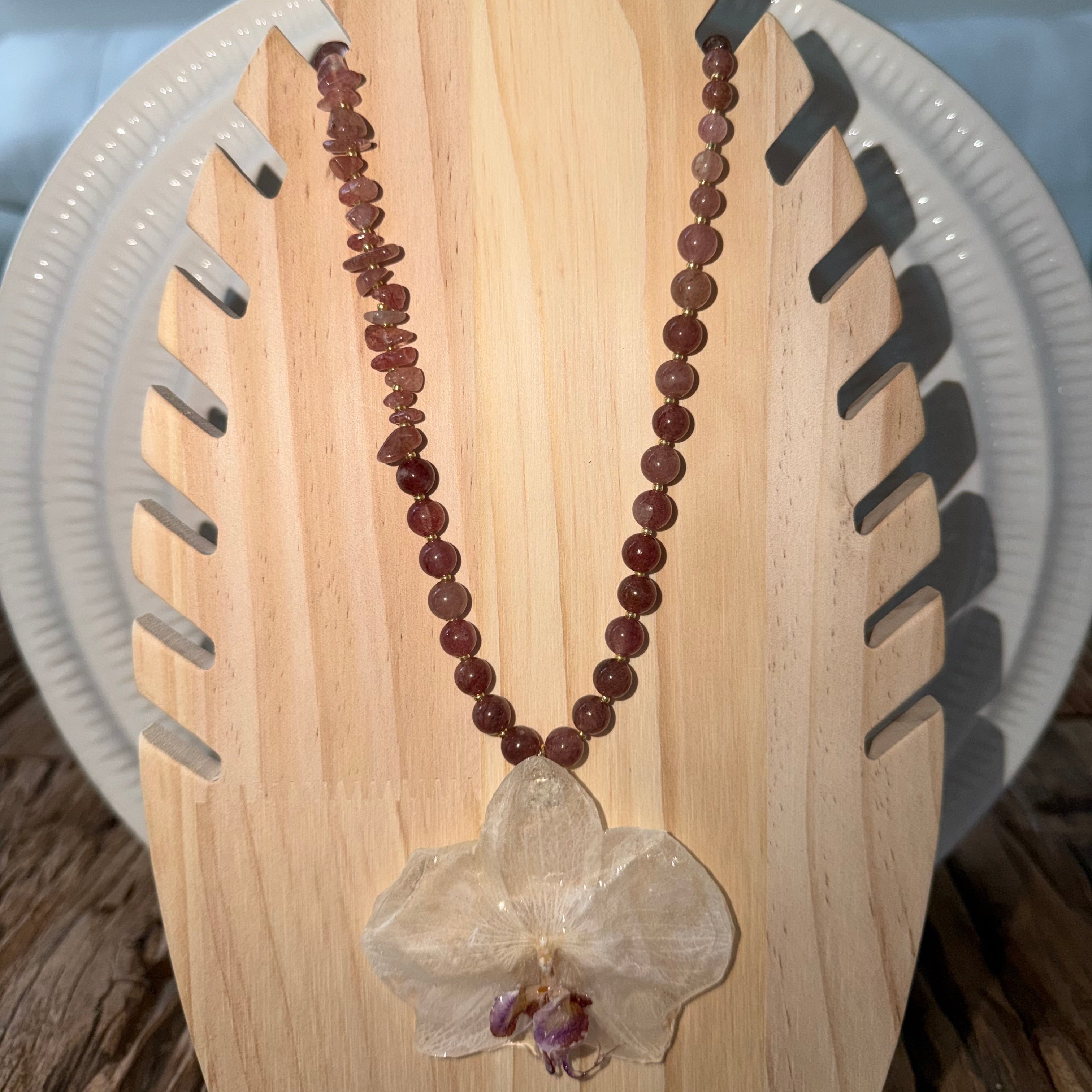 Strawberry Quartz Orchid Necklace