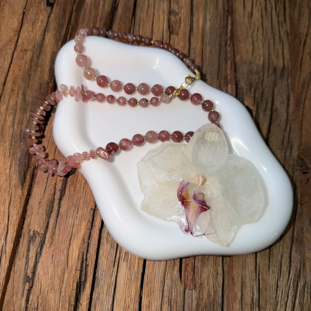 Strawberry Quartz Orchid Necklace